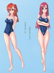  ano_natsu_de_matteru barefoot blue_eyes breasts competition_school_swimsuit creator_connection crossover glasses kazami_mizuho large_breasts long_hair medium_breasts multiple_girls nenchi one-piece_swimsuit onegai_teacher red_hair swimsuit takatsuki_ichika 