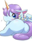  blush butt equine female hair horn jewel_pet long_tail looking_back mammal opal_(jewel_pet) plain_background purple_hair solo tail ukanmuriman unicorn white_background wings 