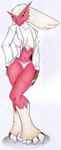  anthro avian blaziken breasts claws cleavage clothed clothing female nintendo open_shirt panties plain_background pok&#233;mon pok&#233;morph pok&eacute;mon red red_body shirt solo underwear video_games vinvagia white_background wide_hips 