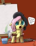  beret confound_these_ponies cub cute dreatos english_text equine female feral fluttershy_(mlp) friendship_is_magic hair hat horse mammal my_little_pony paint paintbrush painter pegasus pink_hair pony solo text valcron wings young 