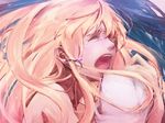  1girl bad_end blonde_hair blue_hair closed_eyes couple hetero hug jewelry long_hair macross macross_frontier open_mouth sad saotome_alto sheryl_nome single_earring tears xpizzeriax 