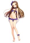  ankle_ribbon barefoot brown_eyes brown_hair choker feet flat_chest gloves hairband highres idolmaster idolmaster_(classic) legs long_hair long_legs minase_iori navel ooyari_ashito ribbon solo thigh_gap thighs 