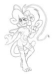  accessory activision anthro bandicoot blush breasts capcom clothing coco_bandicoot costume crash_bandicoot crash_bandicoot_(series) crossover darkstalkers dogyd felicia_(darkstalkers) female flower flower_in_hair hair hair_accessory hi_res mammal marsupial monochrome navel plant smile video_games 