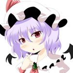  :o bad_id bad_pixiv_id bat_wings detached_wings dress fang hat meracle mini_wings pointing purple_hair red_eyes remilia_scarlet ribbon solo touhou white_background wings 