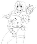  :&lt; abs areola_slip areolae bikini blush breasts covered_nipples futanari gauntlets greyscale large_breasts large_penis long_hair looking_at_viewer micro_bikini mofuringu monochrome original penis penis_ornament pouch scabbard sheath sheathed solo swimsuit sword testicles weapon 