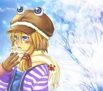  alternate_headwear animal_ears blue_eyes blush gloves hat kemonomimi_mode moriya_suwako nora_wanko scarf solo touhou 