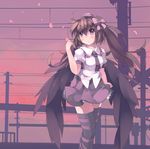  brown_hair hat himekaidou_hatate huanxiang_huifeng long_hair petals purple_eyes skirt solo striped striped_legwear thighhighs tokin_hat touhou twintails wings 