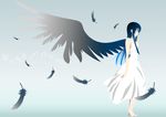  akiyama_mio angel barefoot blue_eyes dress feathers gradient gradient_background highres k-on! long_hair no_lineart profile single_wing solo tennen_ahoke wings 