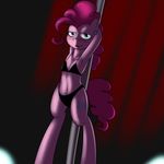  anthro anthrofied blue_eyes blush bra cutie_mark dancing ear_piercing earring equine female friendship_is_magic fur hair horse kloudmutt lipstick long_hair looking_at_viewer mammal my_little_pony panties piercing pink pink_body pink_fur pink_hair pinkie_pie_(mlp) pole pole_dancing pony smile solo standing stripper_pole underwear 