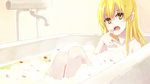  bakemonogatari bath bathing bathtub blonde_hair bubble_bath fang hao_(patinnko) long_hair monogatari_(series) oshino_shinobu petals pointy_ears solo water yellow_eyes 