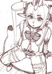  arm_support boots breasts destiny_(ishida) elf from_above headdress highres large_breasts looking_at_viewer mama_(mama_hiro) monochrome nippleless_clothes nipples original pointy_ears sitting sketch solo thigh_boots thighhighs 