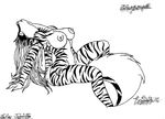  big_breasts black_and_white breasts claudija feline female hi_res hybrid line_art mammal monochrome nipples skunk solo stripes tiger zig_zag 
