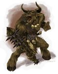  &#9788; anthro beastmen bovine cattle chaos club facial_piercing fur hammer horn innerabove loincloth male mammal minotaur muscles nipples nose_piercing nose_ring open_mouth piercing red_eyes skull solo spiked_club teeth unknown_artist warhammer weapon 