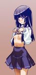  aoki_reika black_hair blue_eyes blush flat_chest hikage_eiji long_hair navel nipples original school_uniform serafuku shirt_lift skirt solo 