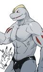  machoke male muscles nintendo pikachu plain_background pok&#233;mon pok&eacute;mon red_eyes smile solo unknown_artist video_games white_background 