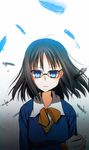  black_hair blue_eyes fate/prototype fate_(series) feathers glasses long_hair mousouchiku sajou_ayaka solo 