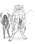  abs animal_ears anthro balls big_breasts breasts canine claws corruption_of_champions demon dickgirl fire grin hellhound herm horn intersex looking_at_viewer male mammal monochrome muscles penis standing succubus tail wings zodiac 