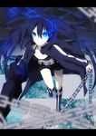 bad_id bad_pixiv_id black_hair black_rock_shooter black_rock_shooter_(character) blue_eyes boots burning_eye chain coat expressionless glowing glowing_eye highres kanoya_(ueda79861) leaning_forward letterboxed long_hair navel shorts solo twintails very_long_hair white_skin 
