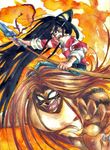  1boy aotsuki_ushio black_eyes black_hair demon fangs long_hair polearm smile spear spears tora_(ushio_to_tora) ushio_to_tora very_long_hair weapon 