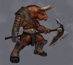  axe bovine bull cattle facial_piercing hooves horn james_brian_jones male mammal minotaur nose_piercing nose_ring piercing solo unknown_artist warrior weapon 