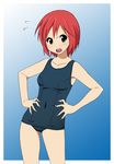  fukuoka_katsumi green_eyes hands_on_hips ichigo_(fukuoka_katsumi) one-piece_swimsuit original red_hair school_swimsuit short_hair solo swimsuit 