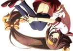  ajimu_najimi bow brown_hair hairband long_hair medaka_box red_eyes school_uniform skirt solo soritari thighhighs yellow_bow 