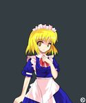  alphes_(style) blonde_hair kaoru_(gensou_yuugen-an) maid_headdress mugetsu parody short_hair simple_background solo style_parody touhou touhou_(pc-98) yellow_eyes 