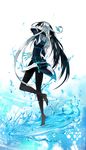  aqua_eyes black_hair blue_eyes dagger feet highres kaida_michi knife kunai multicolored_hair no_shoes norah_bright original pantyhose silver_hair solo splashing standing standing_on_liquid two-tone_hair water water_drop weapon whirlpool white_hair 