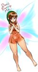  barefoot blue_eyes blush breasts brown_hair dress elazuls-core fairy fairy_wings genderswap genderswap_(mtf) hat link long_hair medium_breasts no_panties pointy_ears role_reversal see-through short_dress solo the_legend_of_zelda wings zelda_ii:_the_adventure_of_link 