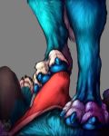  4_toes ambiguous_gender anthro blue_fur blue_pawpads bulge claws clothing digital_media_(artwork) duo erection feet foot_fetish footjob fur male male/ambiguous male_focus mammal pawpads paws sex tenting tiewolf toe_claws toes underwear wet_spot 