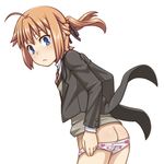  ass blazer blonde_hair blue_eyes caryo hair_ribbon heart heart_panties heart_print jacket konoe_subaru lowres mayo_chiki! midori_boushi necktie panties ponytail print_panties reverse_trap ribbon solo underwear undressing waistcoat 