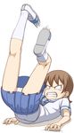  aioi_yuuko brown_hair caryo clenched_teeth legs midori_boushi nichijou panties pantyshot school_uniform short_hair socks solo tears teeth tokisadame_school_uniform underwear upskirt 