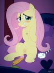  bed blush carrot carrot_dildo caught clitoris english_text equine female feral fluttershy_(mlp) food_play friendship_is_magic green_eyes hair hooves horse improvised_dildo mammal missing_wings my_little_pony pink_hair pony pussy solo syoee_b text 