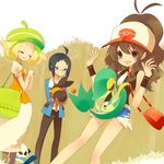  1boy 2girlss ahoge bel_(pokemon) bell_(pokemon) black_hair blonde_hair blue_eyes brown_eyes brown_hair cheren_(pokemon) eyes_closed glasses green_eyes happy hat laughing long_hair open_mouth oshawott pokemon pokemon_(game) pokemon_bw saya_(sayaya) short_hair smile snivy tepig touko_(pokemon) tsutarja_(pokemon) 