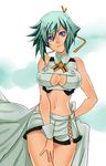  aquarion_(series) aquarion_evol bad_id bad_pixiv_id breasts cleavage_cutout green_hair highres large_breasts matano_maya midriff navel purple_eyes short_shorts shorts solo zessica_wong 