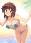  amagami beach bent_over bikini breasts brown_eyes brown_hair cleavage highres large_breasts sakurai_rihoko short_hair solo swimsuit utamaro wet 