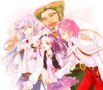  3boys baritone_(suite_precure) bassdrum belt blue_eyes bracelet brown_hair chiyo_(rotsurechiriha) closed_eyes cravat falsetto_(suite_precure) hummy_(suite_precure) jewelry kurokawa_eren light_blue_hair multiple_boys necklace one_eye_closed peaceful pink_hair precure purple_hair purple_skirt seiren_(suite_precure) skirt suite_precure tears vest yellow_eyes 