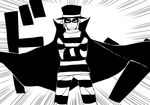  bad_id bad_pixiv_id cape comic crossed_arms greyscale hamburglar hat manly mask mcdonald's monochrome striped yaza 
