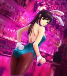  animal_ears ass black_hair brown_legwear bunny_ears bunny_tail bunnysuit detached_collar elsen long_hair looking_back original pantyhose red_eyes solo tail wrist_cuffs 