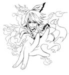  bad_id bad_pixiv_id bow dissolving face fire foreshortening fujiwara_no_mokou grin hair_bow hands highres iro_marimo lineart long_hair monochrome outstretched_hand smile solo touhou 