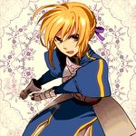  ahoge armor armored_dress artoria_pendragon_(all) bad_id bad_pixiv_id blonde_hair dress fate/stay_night fate_(series) faulds gauntlets hair_ribbon invisible_air kei_(magicmajidedaisuki) ribbon saber solo sword weapon 