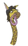  black_eyes brown_hair eyewear giraffe glasses hair hat long_neck long_tongue male mammal plain_background solo tongue tongue_up_nose white_background 