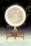  bench blonde_hair doll from_behind full_moon highres kami_nomi_zo_shiru_sekai kujou_tsukiyo long_hair luna_(kaminomi) moon moonlight von-cx 