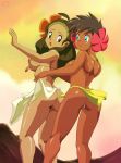  2girls ass black_hair blue_eyes breasts creatures_(company) dark_skin fuyou_(pokemon) game_freak large_breasts long_hair medium_breasts mother_(pokemon) multiple_girls nintendo open_mouth pepipopo pokemon pokemon_(game) pokemon_rse pokemon_sm shell shell_bikini short_hair standing thong topless 