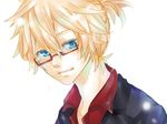  blonde_hair blue_eyes glasses kagamine_rin misono ponytail short_hair vocaloid white 