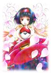  acha-1105 erika_(pokemon) gen_1_pokemon gym_leader hairband holding holding_poke_ball japanese_clothes kimono open_mouth petals poke_ball pokemon pokemon_(creature) pokemon_(game) pokemon_frlg short_hair smile vileplume 