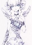  ballpoint_pen_(medium) blue_eyes bracelet charmal color_ink_(medium) copyright_request curly_hair detached_wings dress flower grey_hair jewelry necklace ring solo traditional_media twintails wings 