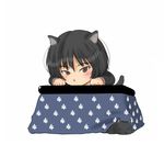  amagami animal_ears black_hair blush brown_eyes cat cat_ears kemonomimi_mode kotatsu murasaki_iro nanasaki_ai short_hair solo table tail 