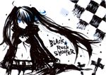  bikini_top black_hair black_rock_shooter blue_hair ichinose_yukino kuroi_mato long_hair monochrome shorts stars sword weapon white 