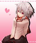  alternate_costume animal_ears arms_behind_back contemporary hair_ornament inubashiri_momiji mazuka_kei no_hat no_headwear red_eyes scarf short_hair silver_hair simple_background solo tail touhou wolf_ears wolf_tail 